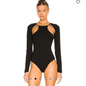 NWT NBD Peyton Bodysuit cutout cut out long sleeve Rhinestone crystal diamond